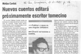 Nuevos cuentos editará próximamente escritor tomecino : [Entrevista]