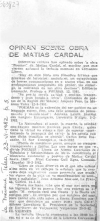 Opinan sobre obra de Matías Cardal.