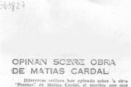 Opinan sobre obra de Matías Cardal.
