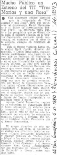 Mucho público en estreno del TIT "Tres Marías y una Rosa".