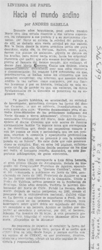 Hacia el mundo andino