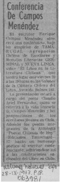 Conferencia de Campos Menéndez.  [artículo]