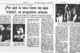 Por qué la vaca tiene los ojos tristes?, se preguntan actores  [artículo] Nelson Rodríguez P.