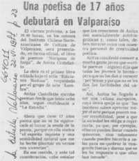 Una Poetisa de 17 años debutará en Valparaíso.