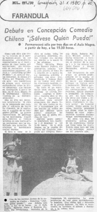 Debuta en Concepción comedia chilena "¡Sálvese quien pueda!".