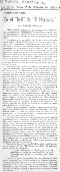 En el "hall" de "El Mercurio"  [artículo] Andrés Sabella.