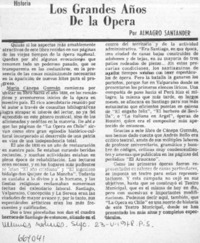 Los grandes años de la ópera  [artículo] Almagro Santander.