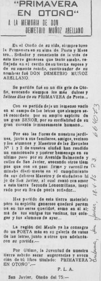 "Primavera en otoño" a la memoria de don Demetrio Muñoz Arellano
