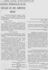 Discurso pronunciado en funerales de don Demetrio Muñoz.