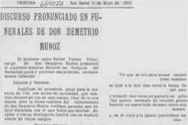 Discurso pronunciado en funerales de don Demetrio Muñoz.