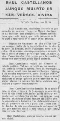 Raúl Castellanos aunque muerto en sus versos vivirá