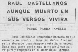 Raúl Castellanos aunque muerto en sus versos vivirá