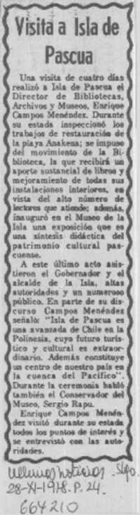 Visita a Isla de Pascua.  [artículo]