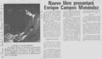 Nuevo libro presentará Enrique campos Menéndez.