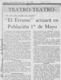 El errante" actuará en población 1° de mayo.