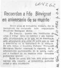 Recuerdan a Fdo. Binvignat en aniversario de su muerte.