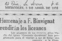 Homenaje a Fdo. Binvignat rendirán los liceanos.