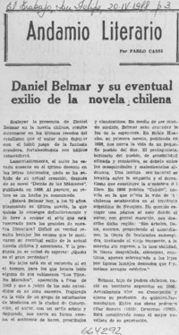 Daniel Belmar y su eventual exilio de la novela chilena