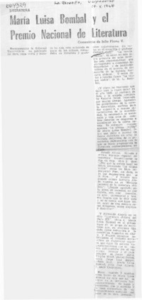 María Luisa Bombal y el premio nacional de literatura  [artículo] Julio Flores V.