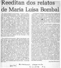 Reeditan dos relatos de María Luisa Bombal.  [artículo] Ana Julia Ramírez.