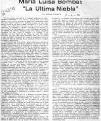 María Luisa Bombal, "La Ultima Niebla"  [artículo] Ignacio Valente.