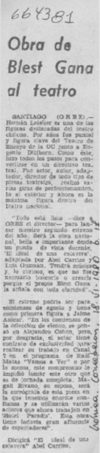 Obra de Blest Gana al teatro.