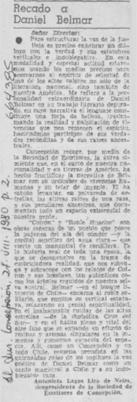 Recado a Daniel Belmar