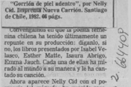 Gorrión de piel adentro"  [artículo] Alberto Arraño.