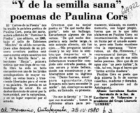 Y de las semilla sana", poemas de Paulina Cors  [artículo] Alfonso Larrahona Kästen.