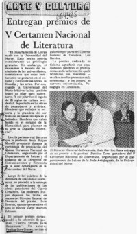Entregan premios de V Certamen Nacional de Literatura.  [artículo]