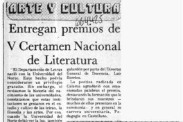 Entregan premios de V Certamen Nacional de Literatura.  [artículo]