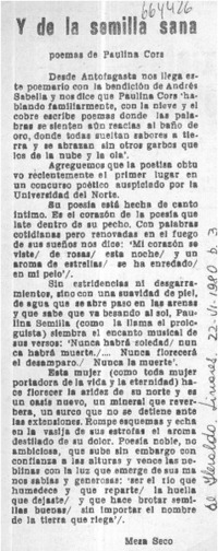 Y de la semilla sana  [artículo] Mesa Seco.