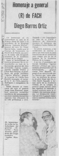 Homenaje a general (R) de FACH Diego Barros Ortiz.