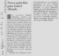 Nuevo galardón para Isabel Allende.