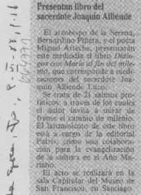 Presentan libro del sacerdote Joaquín Alliende.
