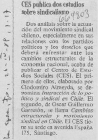 CES publica dos estudios sobre sindicalismo.