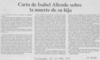Carta de Isabel Allende sobre la muerte de su hija.