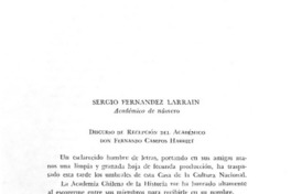 Discurso de recepción del académico don Fernando Campos Harriet