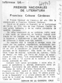 Premios nacionales de literatura  [artículo] Hernán de la Carrera Cruz.