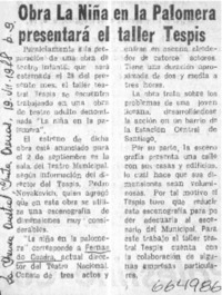 Obra La niña en la palomera presentará el taller Tespis.  [artículo]