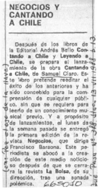 Negocios y cantando a Chile.  [artículo]