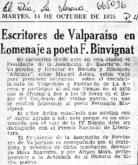 Escritores de Valparaíso en homenaje a poeta F. Binvignat.  [artículo]