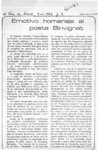 Emotivo homenaje al poeta Binvignat.  [artículo]
