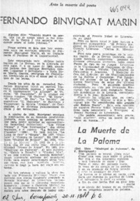 Ante la muerte del poeta Fernando Binvignat Marín.  [artículo]