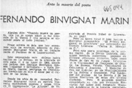 Ante la muerte del poeta Fernando Binvignat Marín.  [artículo]