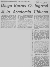 Diego Barros O. ingresó a la Academia Chilena.  [artículo]
