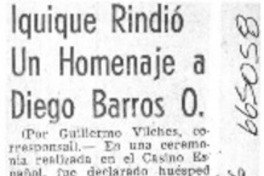 Iquique rindió un homenaje a Diego Barros O.  [artículo]