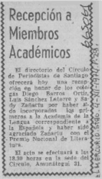 Recepción a miebros académicos.  [artículo]