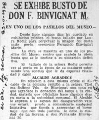 Se exhibe busto de don F. Binvignat M.  [artículo]