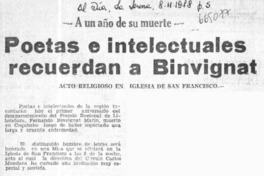 Poetas e intelectuales recuerdan a Binvignat.  [artículo]